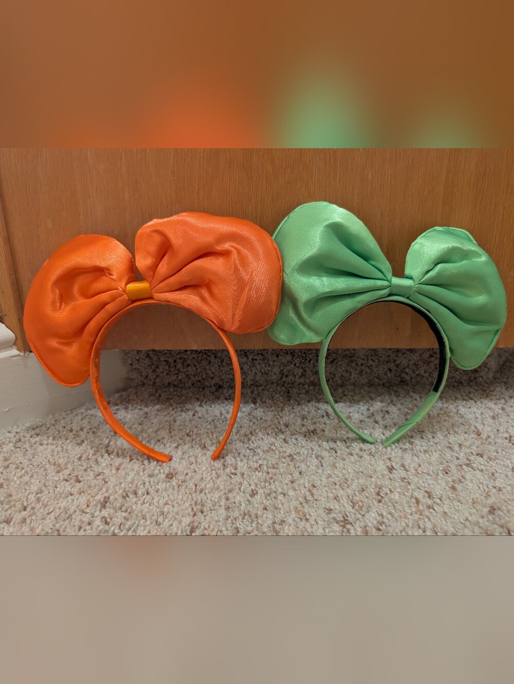 Orange and Green Satin Oversized Bow Headbands, Minnie Style